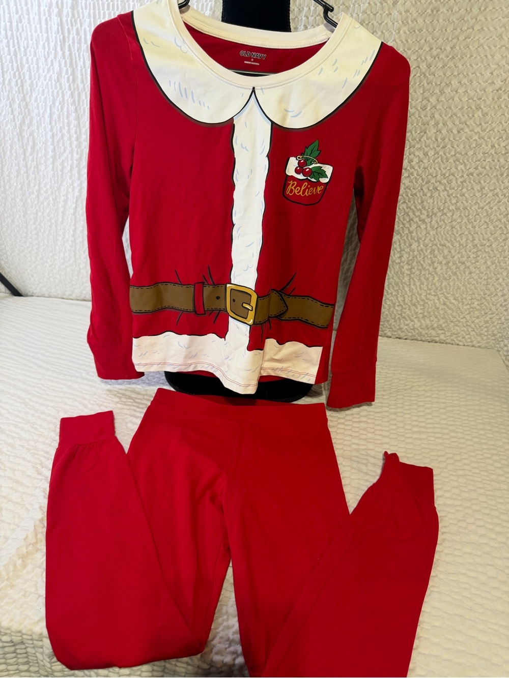 Old Navy Red Santa-Style Kids Pajama Set with Belt Print